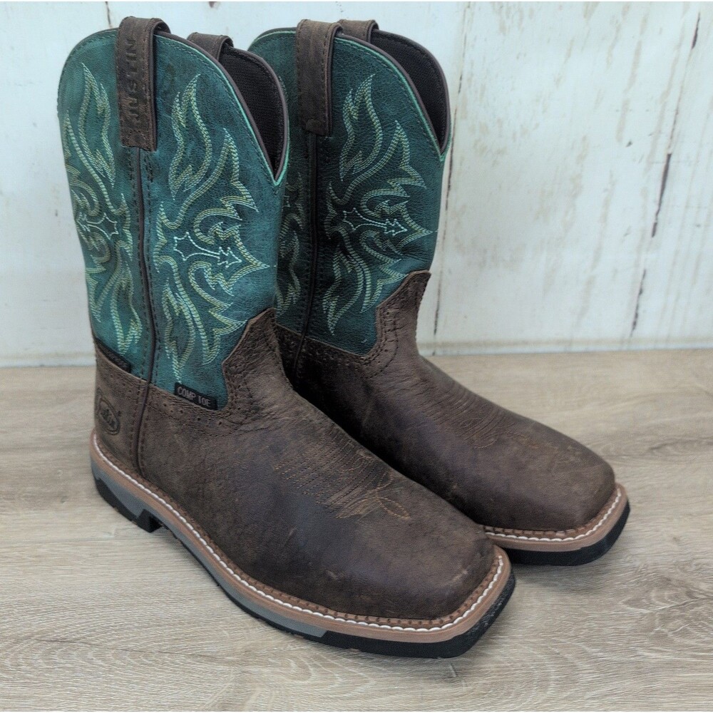 Justin Boots Men’s Western Square Composite Toe Pull-On Leather Boots 7.5 D